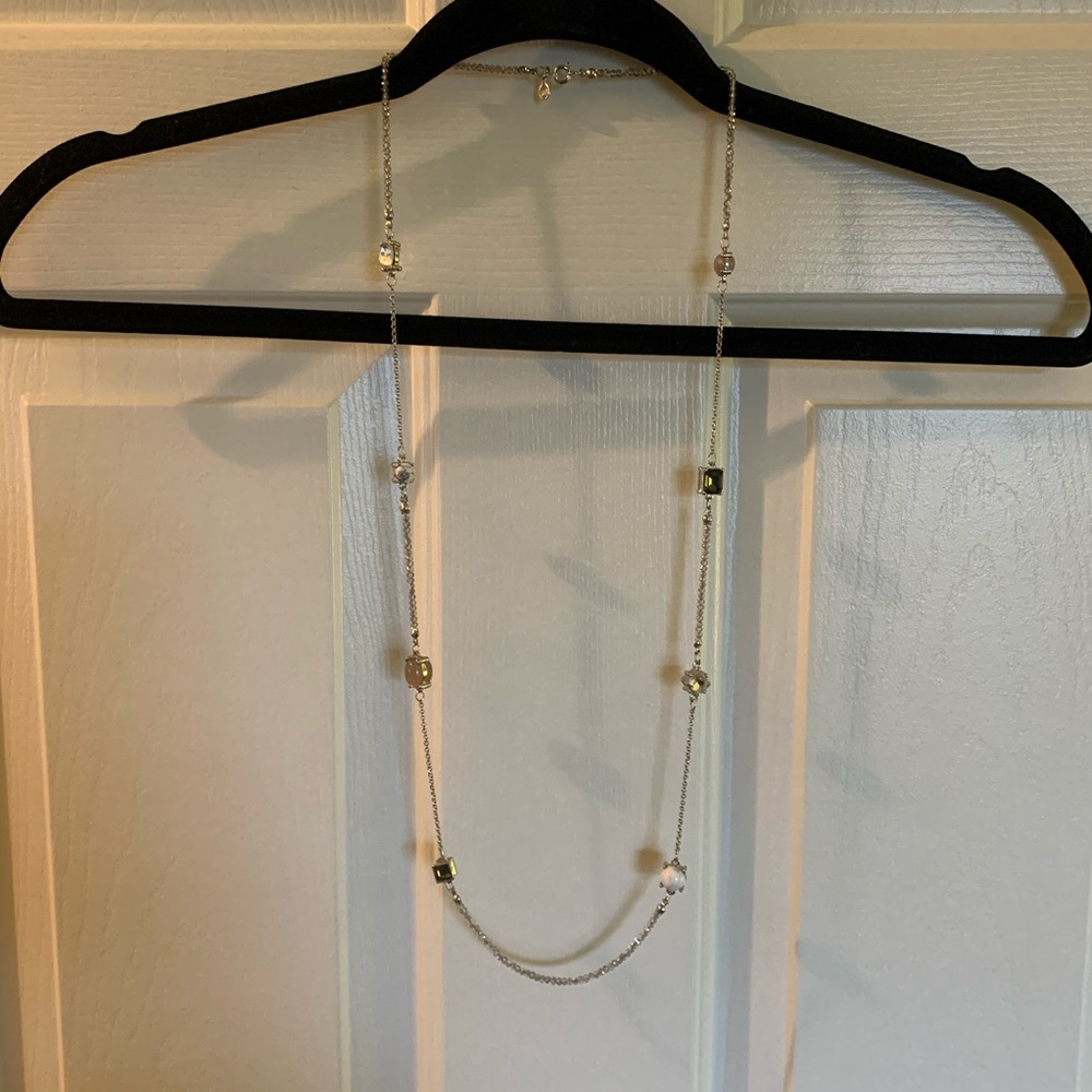 LOFT Silver Multi-Stone Long Station Necklace